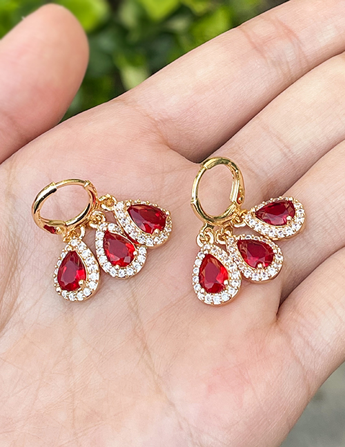 Fashion Red Copper-set Zircon Triple-layer Drop Earrings