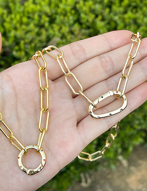 Fashion Gold Bronze Zirconium Lightning Buckle Pendant Chunky Chain Necklace