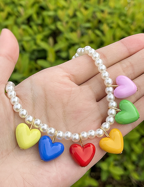 Fashion Color Alloy Resin Heart Pearl Necklace