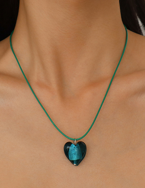Fashion Green Resin Nylon String Heart Necklace