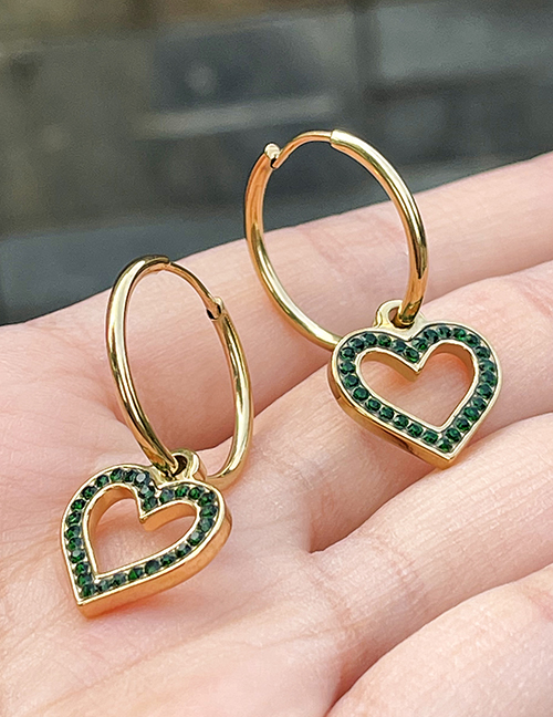 Fashion Dark Green Titanium Zircon Heart Pendant Earrings