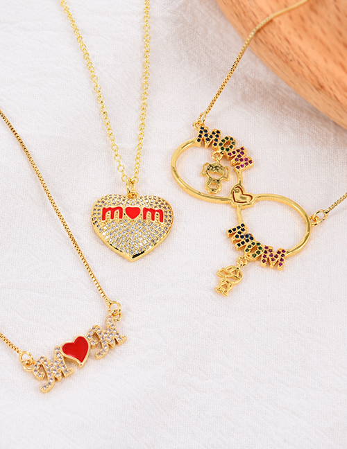 Fashion Gold Copper Inlaid Zircon Letters Mom Love Pendant Necklace For Boys And Girls