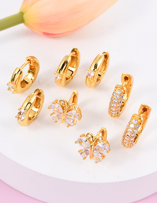 Fashion Gold Copper Zircon Butterfly Earrings
