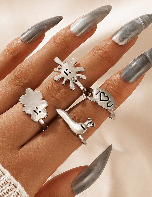 Fashion Silver Color Alloy Snail Cloud Geometric Letter Ring Set