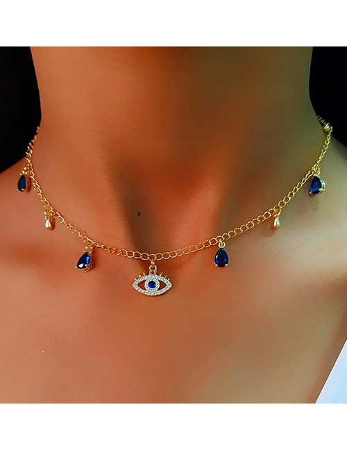 Fashion Gold Alloy Diamond Eye Necklace