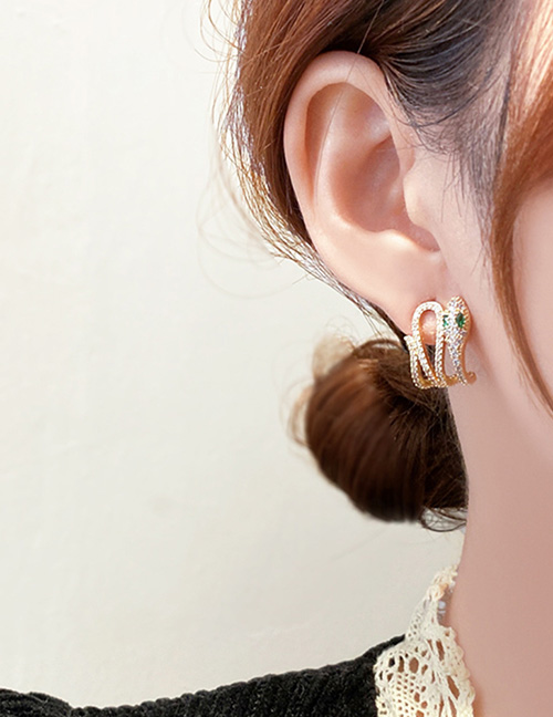 Fashion Gold Color Brass Diamond Snake Stud Earrings