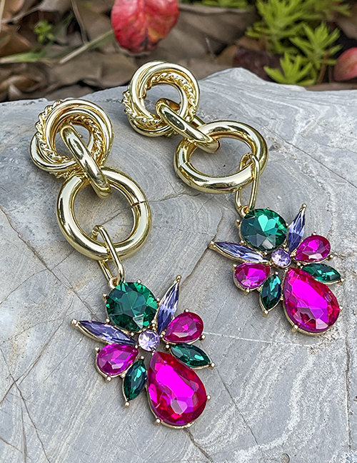 Fashion Color Alloy Diamond Ring Water Drop Pendant Stud Earrings