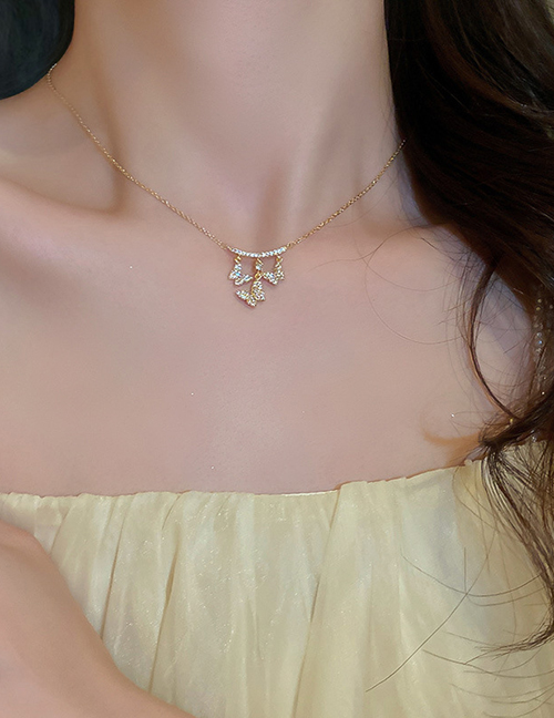 Fashion Necklace--gold Bronze Zirconium Butterfly Tassel Necklace