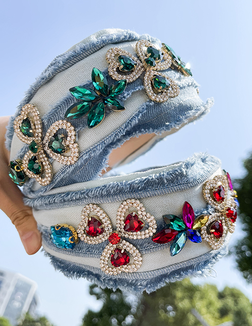 Fashion Color Fabric Fringe Alloy Diamond Heart Headband