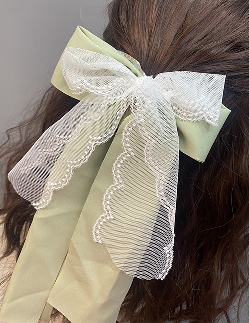 Fashion Green Floral Multilayer Lace Bow Hair Tie