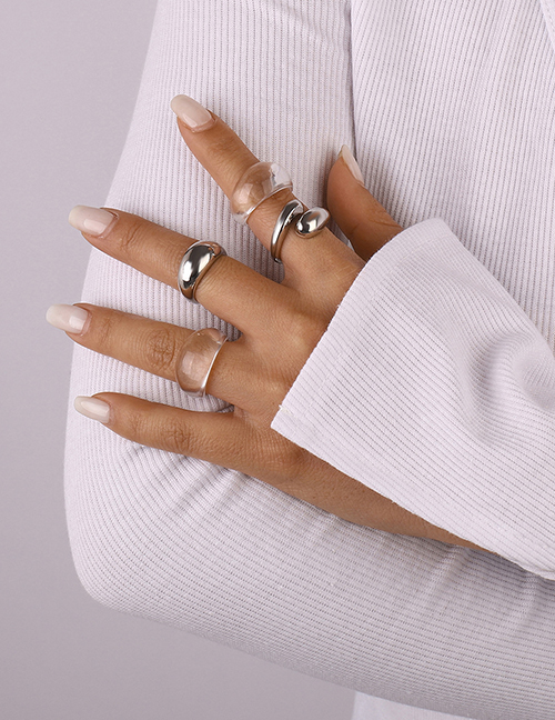 Fashion White K Three-piece Suit Acrylic Geometric Ring Set