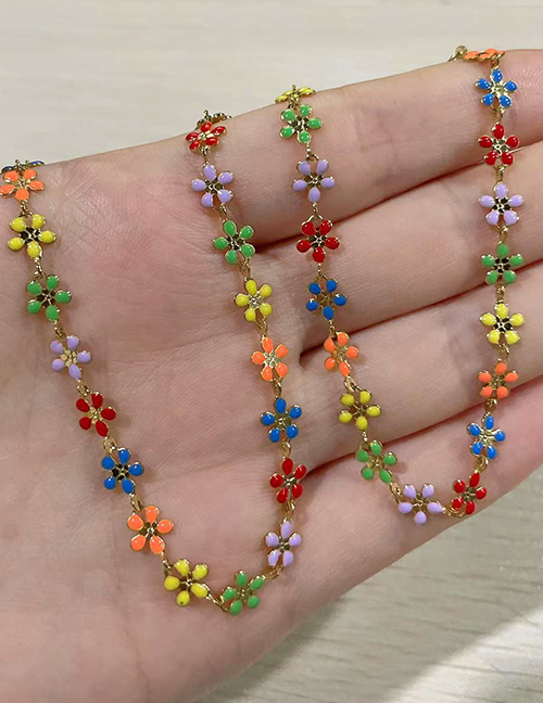 Fashion Color Titanium Steel Drop Oil Flower Necklace