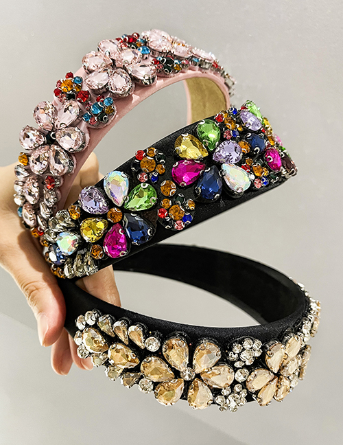 Fashion Black Alloy Diamond Flower Headband