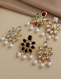 Fashion Color Alloy Diamond Pearl Tassel Stud Earrings
