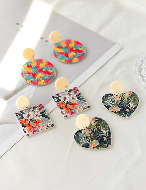 Fashion Color Resin Round Print Earrings