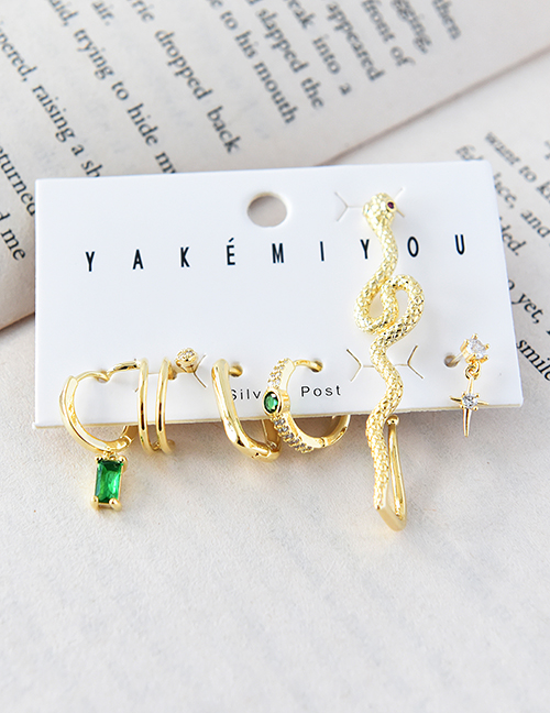 Fashion Gold 6-piece Copper-inlaid Zircon Serpentine Earrings