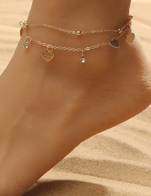 Gold Color Color Alloy Double Heart Anklet