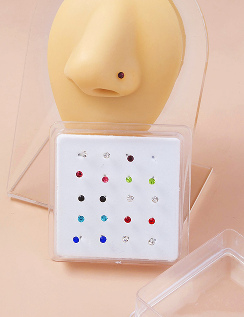 Fashion Color Geometric Piercing Nose Nail Set With Colored Diamonds