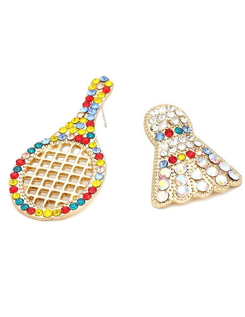 Fashion Color Alloy Colored Diamond Badminton Racket Asymmetrical Earrings