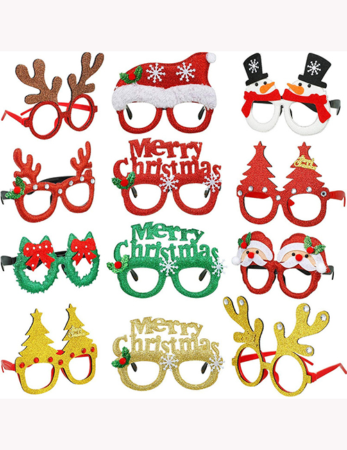 Fashion Red Frame Glasses Christmas Wreath Christmas Hat Letters Snowman Geometric Glasses