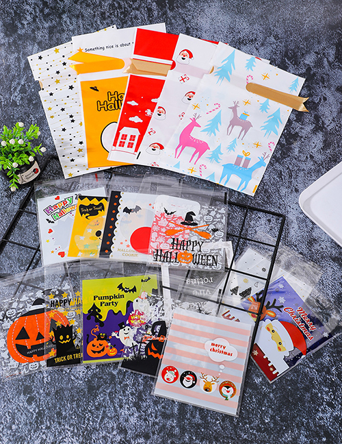 Fashion 10*10+3 White Bear Halloween Pumpkin Ghost Christmas Printed Gift Packaging Bag 100pcs
