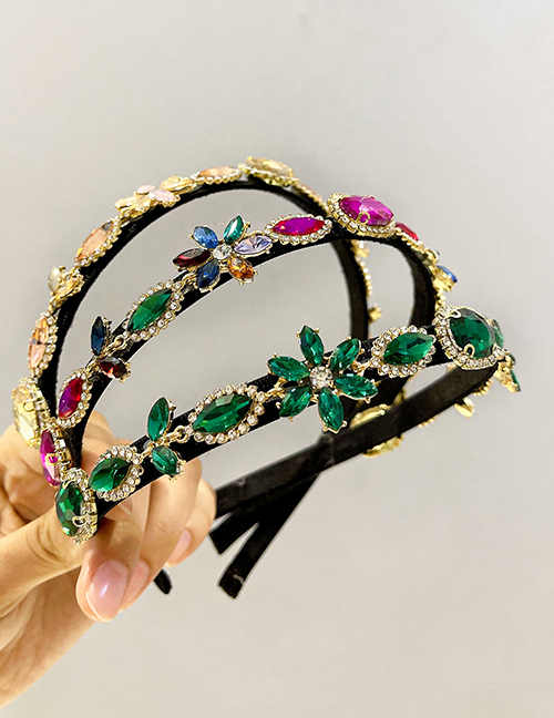 Fashion Green Alloy Diamond-studded Flower Headband