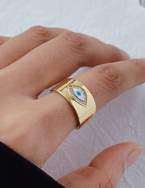 Fashion Gold Copper Inlaid Zirconium Eye Ring