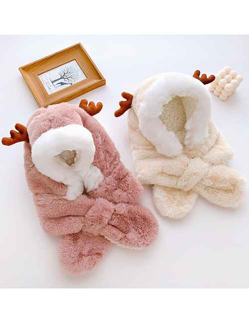 Fashion Milky White Hat Children's Gloves And Scarf One-piece Warm Plush Earmuffs
