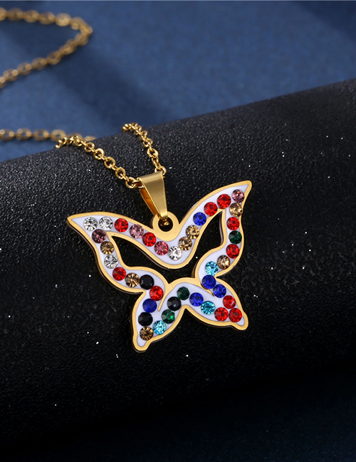 Fashion Gold Color Stainless Steel Butterfly Necklace With Fancy Diamonds