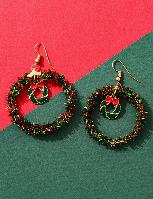 Fashion Wreath Alloy Ribbon Circle Christmas Earrings