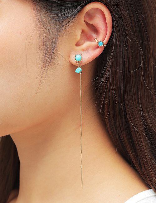 Fashion Gold Color Alloy Turquoise Geometric Unilateral Earrings