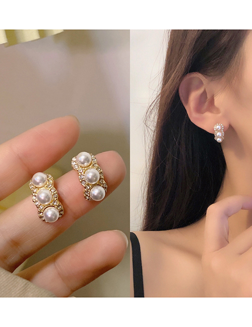 Fashion Gold Alloy Diamond Pearl Geometric Stud Earrings