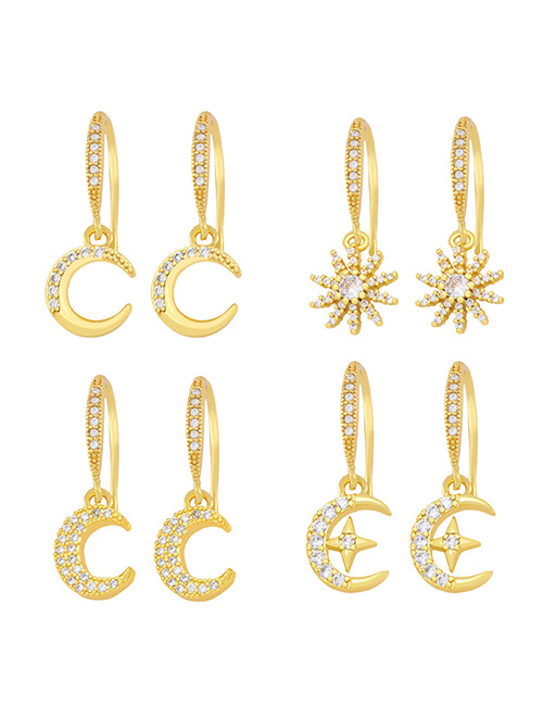 Fashion A Bronze Diamond-studded Star And Moon Earrings