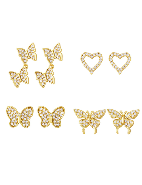 Fashion D Copper Inlaid Zirconium Butterfly Earrings