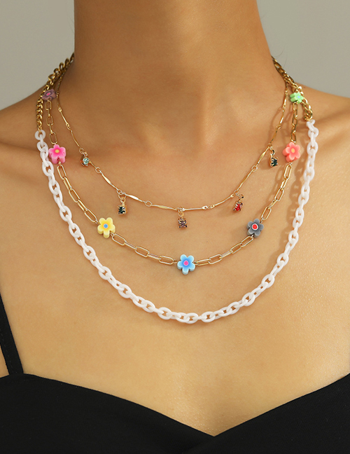 Fashion 5# Alloy Soft Ceramic Smiley Face Flower Balloon Dog Multi-layer Necklace