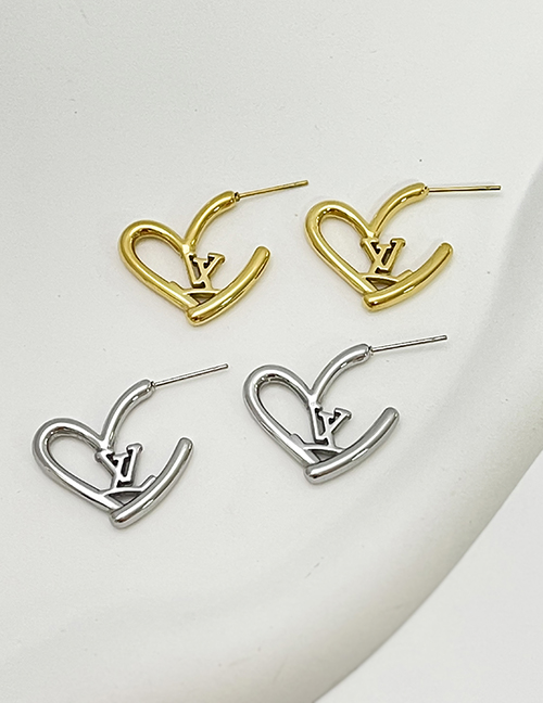 Fashion Silver Copper Heart Letter Stud Earrings