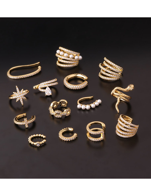 Fashion 1# Zirconium Snake Pearl Star Cross Pierced Stud Earrings In Metal