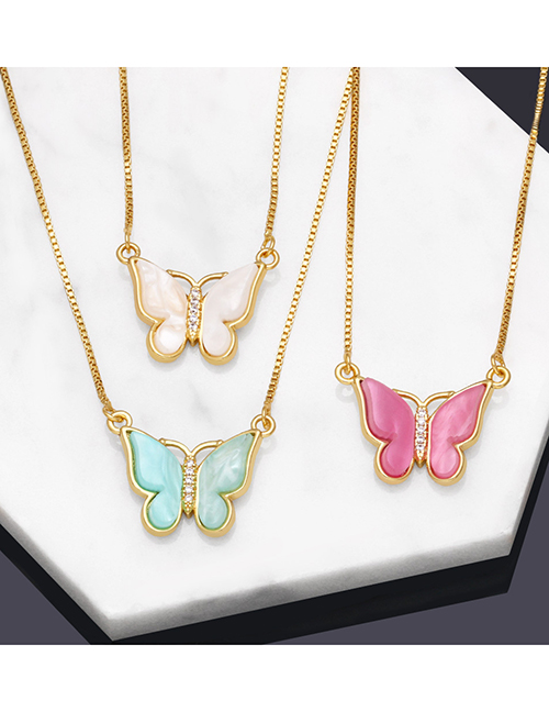 Fashion White Bronze Diamond Butterfly Necklace