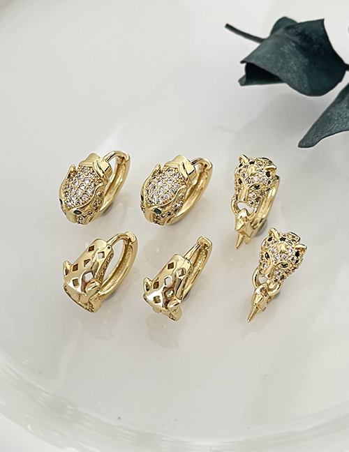 Fashion Gold Bronze Zircon Panther Head Earrings