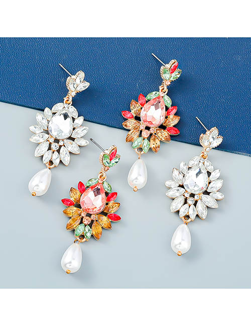 Fashion White Alloy Set Pearl Drop Earrings