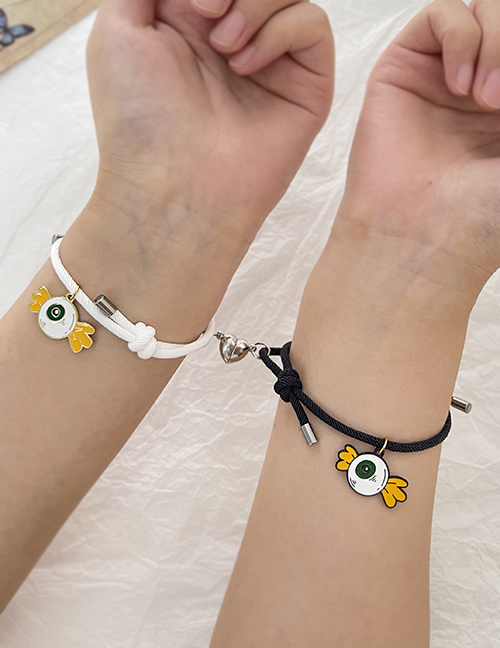 Fashion Color Alloy Drop Oil Halloween Candy Eyes Love Magnetic Black And White Braided Bracelet