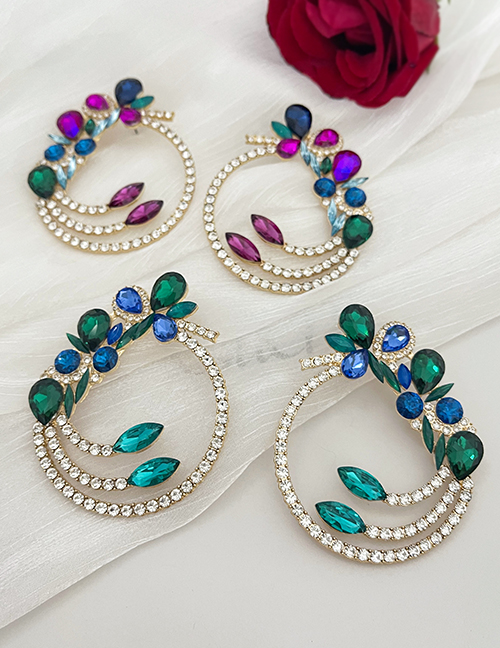 Fashion Color Alloy Diamond Hoop Flower Stud Earrings