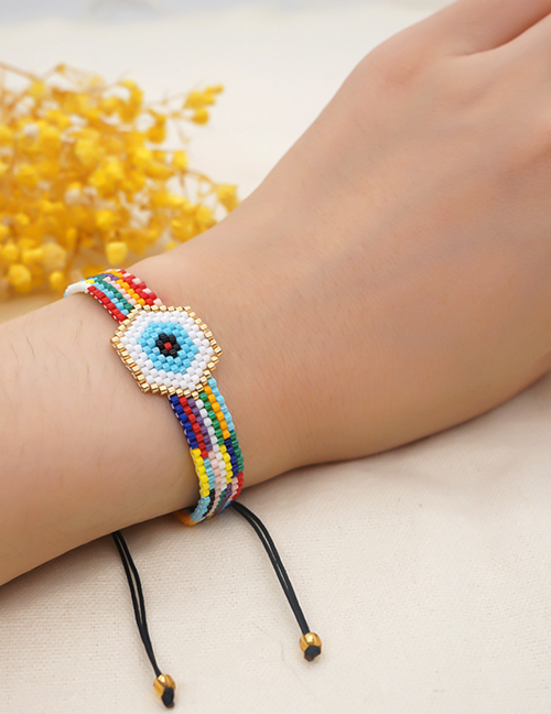 Fashion Color Rice Beaded Braided Eye Bracelet