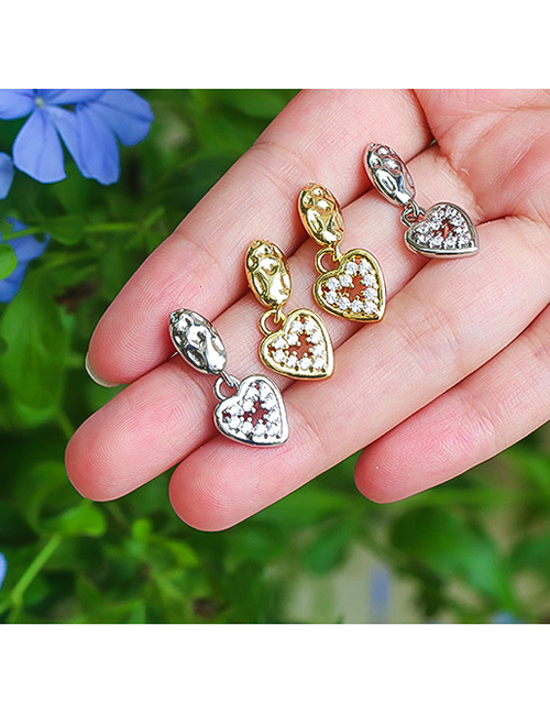Fashion Gold Bronze Zirconium Heart Earrings