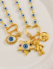 Fashion Blue Copper Drop Oil Inlaid Zirconium Eyes Bear Love Necklace