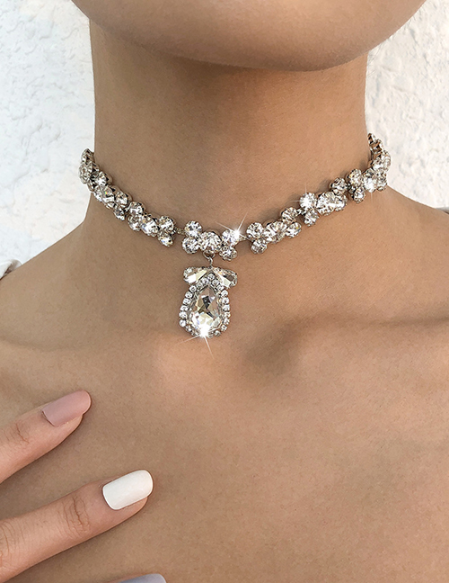 Fashion 1# Alloy Geometric Full Diamond Tassel Necklace