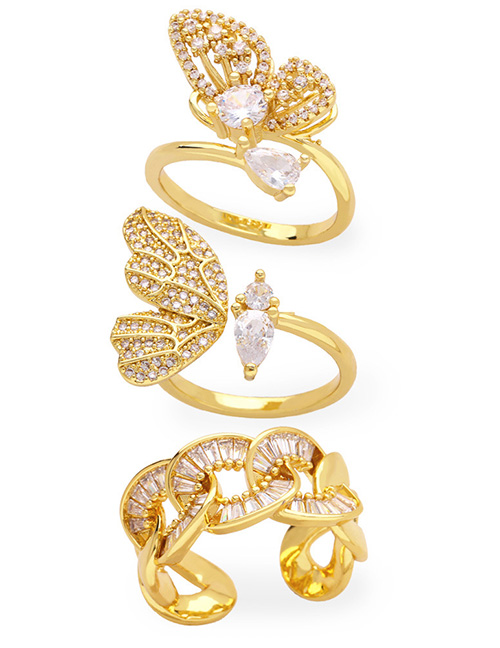 Fashion A Metal Full Diamond Butterfly Open Ring