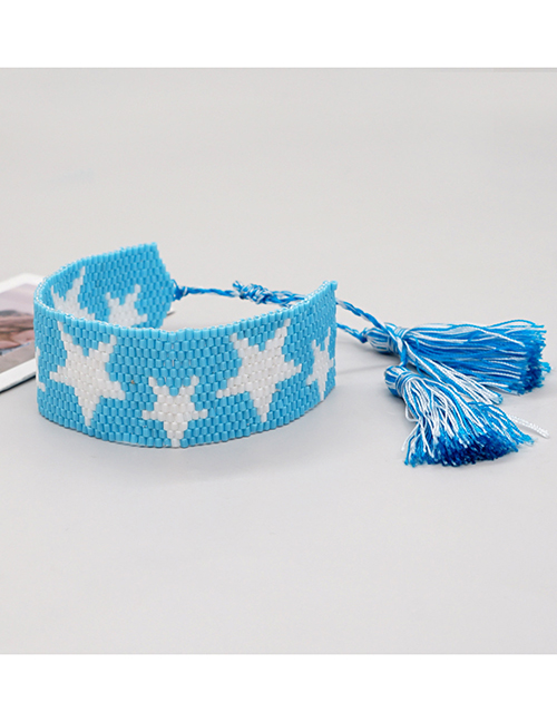 Fashion Blue Rice Bead Woven Five-pointed Star Tassel Bracelet