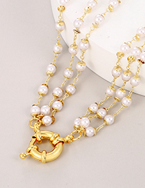 Fashion Gold Copper Multilayer Pearl Rudder Buckle Necklace