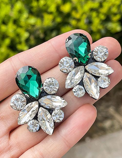 Fashion Green Fabric Alloy Diamond Stud Earrings
